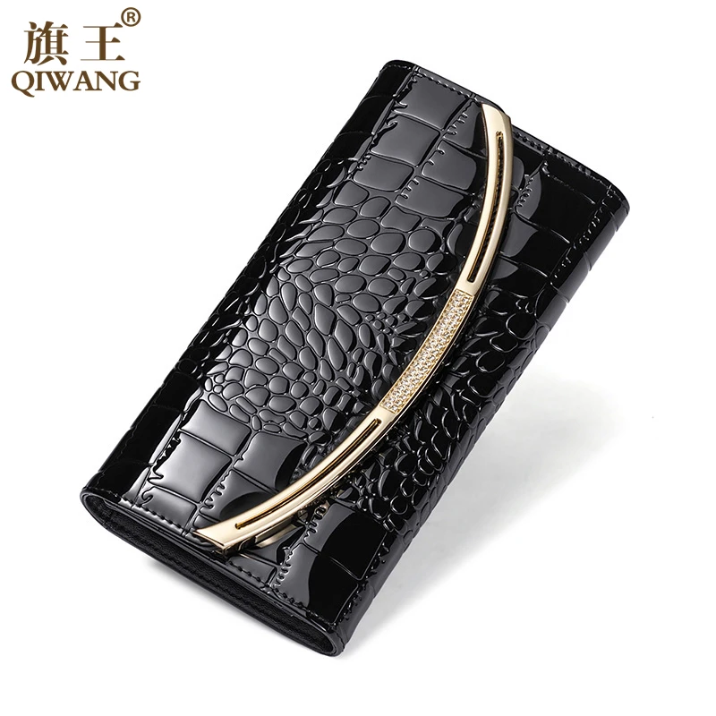 Qiwang Fashion Luxury Purses And Handbags For Women Wallets Cow Split Leather Long Purses Female Wallets Clutch Bag Crocodile