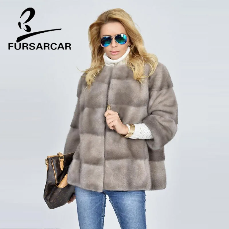 

FURSARCAR Real Mink Fur Coat Women New Winter Luxury Fur Coat O-Neck Whole Pelt High Quality Women Mink Fur Coat