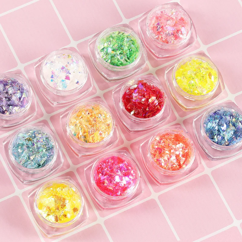 

6Pcs Holographic Nail Glitter Sequins Set 3D Irregular Broken Glass Nail Art Foils Flakes Aurora Colorful Manicure Decorations