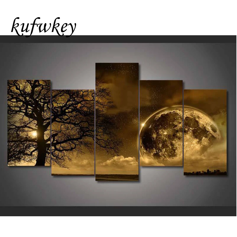 

Celestial Body Canvas Painting 5pcs square diamond painting Wedding Decoration Wall painting For Living Room Diamond Embroidery