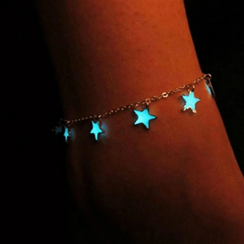 

New Anklet Luminous Jewelry Ladies Anklets Beach Wind Blue Five Pointed Star Fringed Anklets For Women Foot Jewelry Wholesale