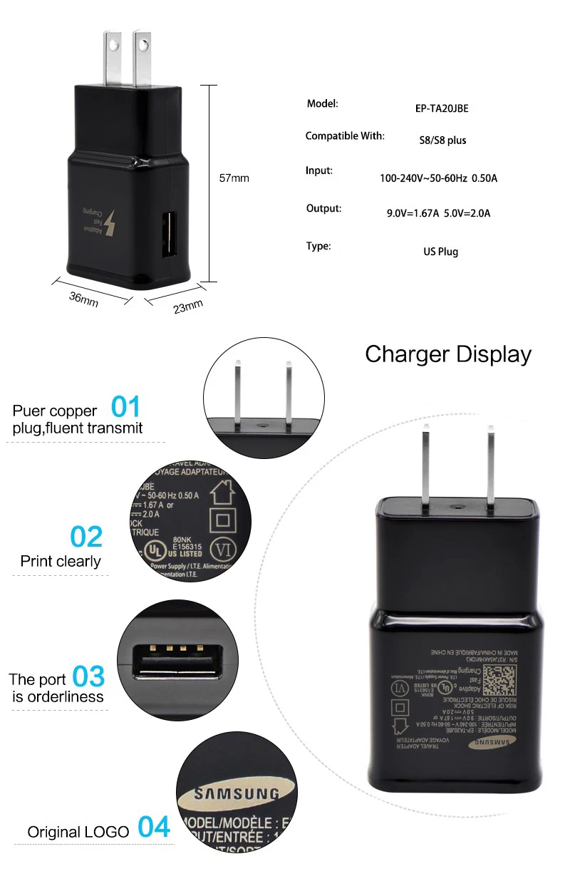 Samsung Тип C/Micro USB дата кабель быстрой зарядки США/EU/Великобритании Разъем для Galaxy S8 S8P S9 S9P Note8 с 1,2 м/1,5 м зарядное устройство для смартфонов