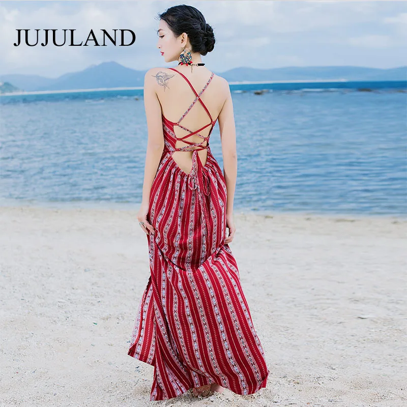 2018 Summer Dress Women Deep V Neck Print Chiffon Beach Dress Sleeveless Backless Vestidos 