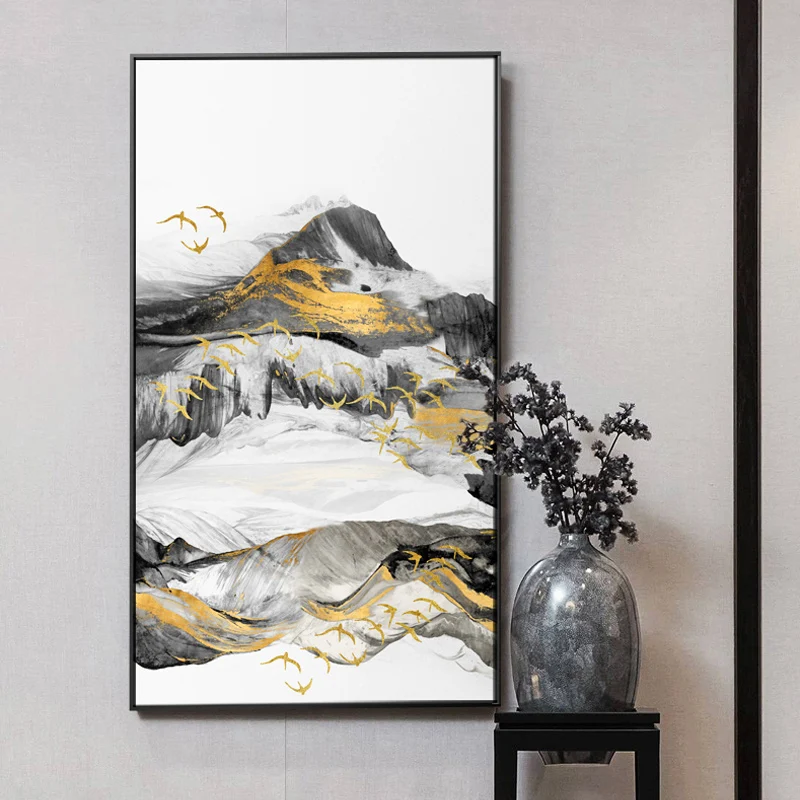 

New Chinese Style Foggy Mountain Forest Lanscape Canvas Painting Poster And Print Wall Art Pictures For Living Room Home Decor
