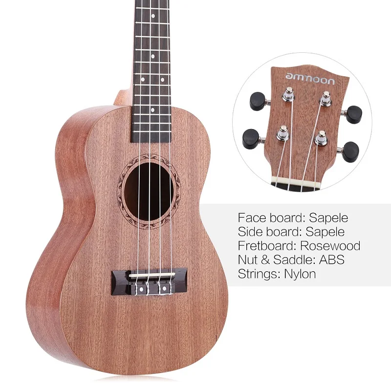 Ammoon концертная Гавайская гитара 2" Sapele Ukulele 4 струны мини гитара палисандр гриф музыкальный инструмент Рождественский подарок - Цвет: as show