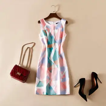 

2019 New Plaid Print Women Dress Fashion O-Neck Sleeveless Mini Dresses G7164