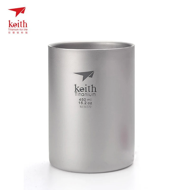 450 mL/15.2 oz doble pared Keith Titanium Copa con suelta café infuser acampar taza de té con tapa viajes taza tetera Ti3521