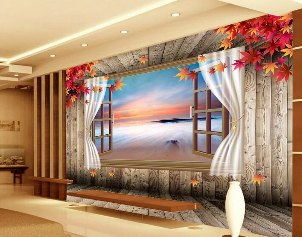 Aliexpresscom Buy 3d Mural Designs Maple Wood Floor Window