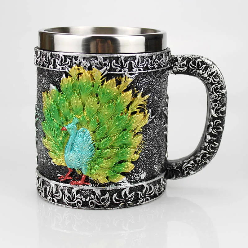 Нержавеющая сталь Череп кружка содержит волк Павлин Дракон Единорог якорь 3D дизайн кофе пивная кружка кружки лучший подарок - Цвет: 8
