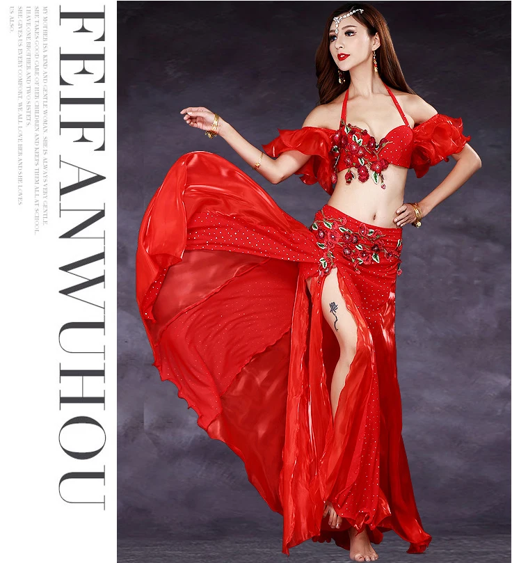 

Dance costume 2018 new Indian dance belly dance bra beads embroidered stage performance costume suit women