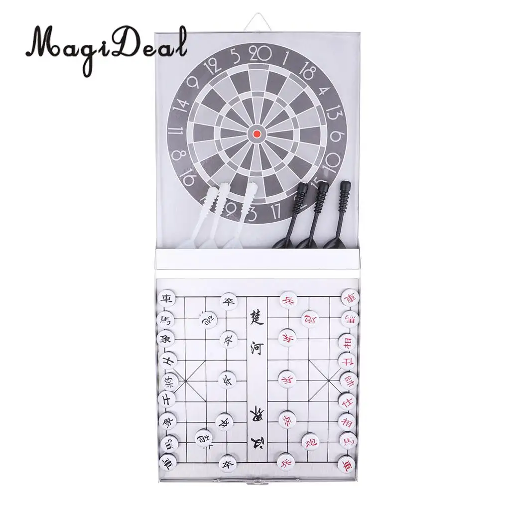 MagiDeal 2 in 1 Portable Mini Magnetic Chinese Chess Checkers Pieces Set XiangQi Chess with Darts Board Family Game Kids Toy