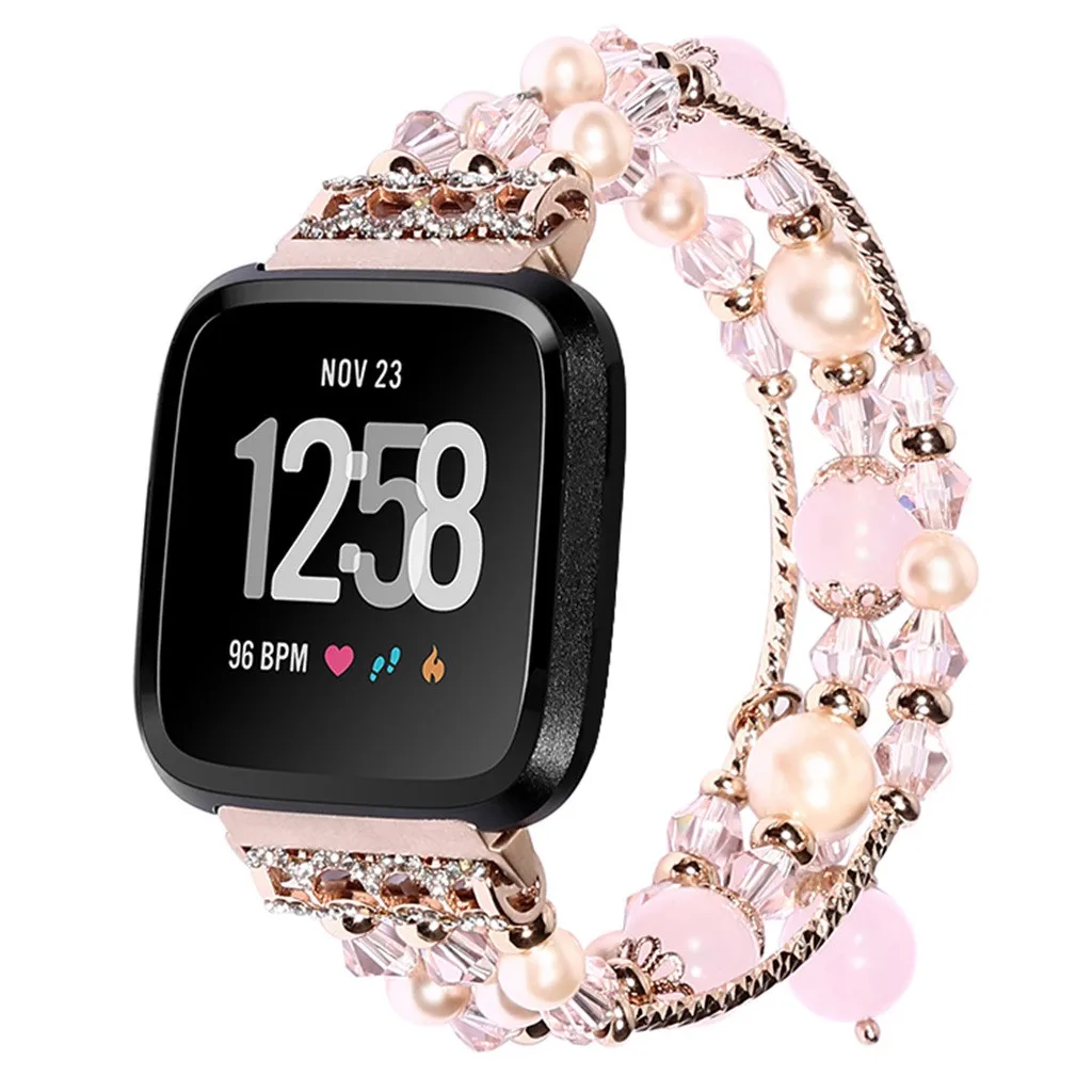 Браслет для умных часов Smartband band Роскошные бусины-стразы круглые бусины часы ремешок для Fitbit Versa Lite Браслет Smartwatch