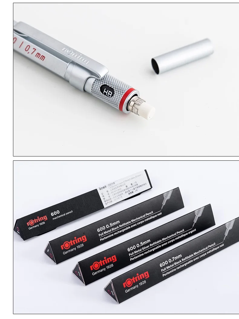 Rotring 600 0,5/0,7 мм металлический механический карандаш серебристый/черный держатель автоматический карандаш ручка для рисования