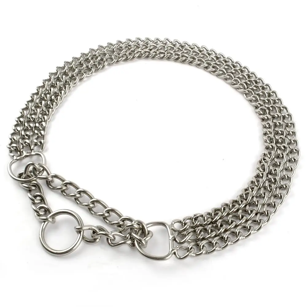 3 Filas Collares de Adiestramiento de Perros de Acero Inoxidable Cromado Choke Cadena Mascota Collar para Perros Grandes y Media.