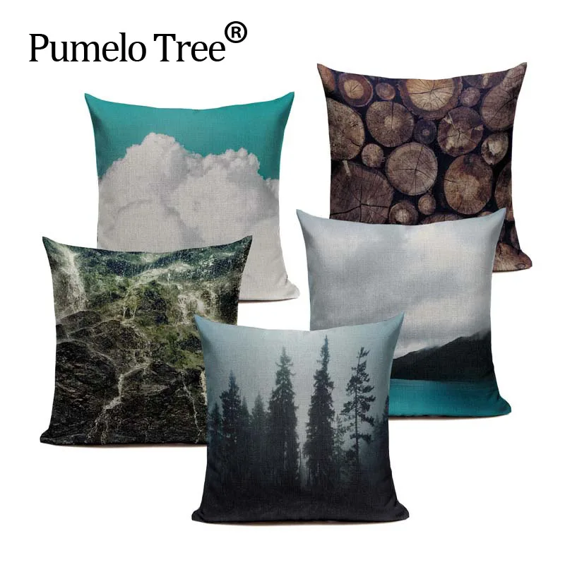 

Mountain Lakeside Snow Waves Water Wood Cushion Cover Linen Cotton Pillow Case Square Sofa decor Home textile product Custom