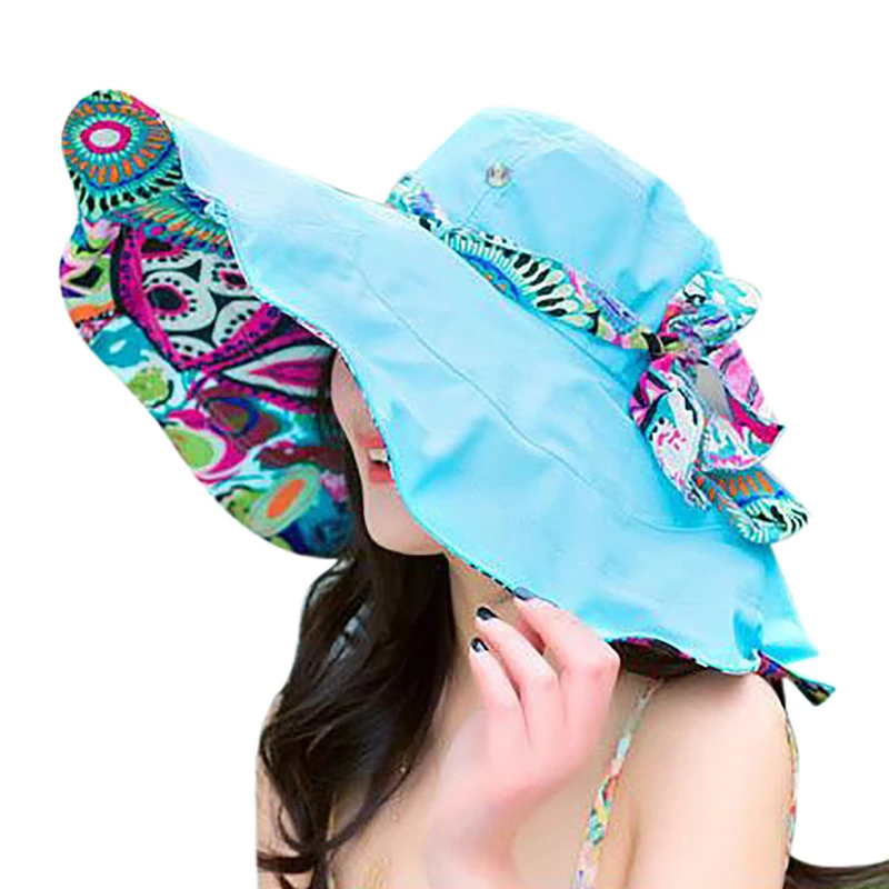 Модный принт Двусторонняя Цветочная Складная Солнцезащитная шляпа с широкими полями летние широкополые шляпы для женщин Защита от УФ-лучей большой пляжный навес головные уборы уличные