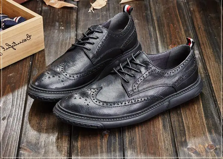 Homens Esculpido De Martin Altura Sapato Inteligentes Apontou Couro Apartamentos Sapatos Casuais Up Brogue Lace Crescente Plataforma Preto Dedos Genuína gYtaqTx5wg