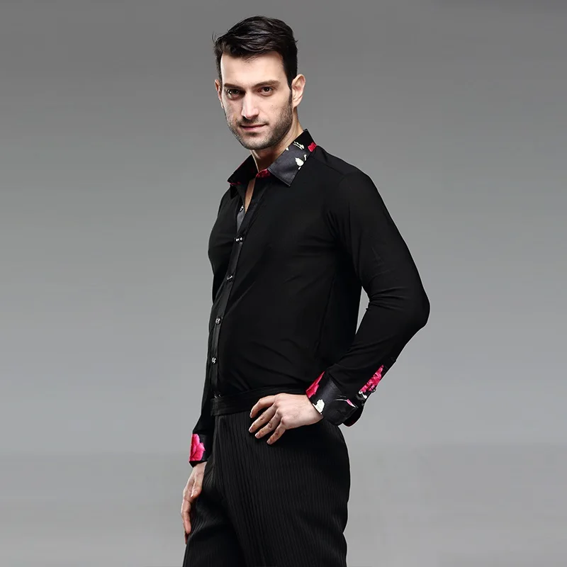 New Men Latin Dance Dress Shirt Dancewear Long Sleeve Dance Dress Tops