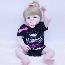 Cheap bebes reborn doll full silicone reborn baby boneca  com corpo de silicone menina 55cm blond hair baby dolls Kids Holiday Present