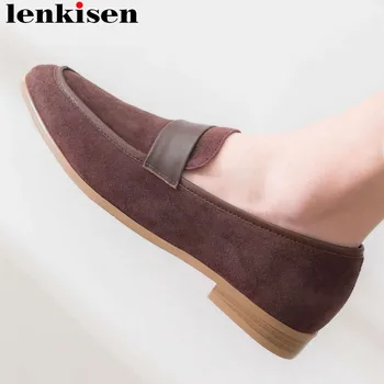 

Lenkisen brand natural leather slip on vintage British school comfortable square toe daily wear campus simple leisure pumps L26