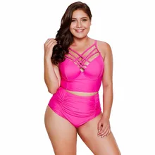 

HANQING Women's Bikini Two Pieces Swimming Suit Triangle Swimwear With Steel Ring Gathered High Waist Large Size Split Swimsuit