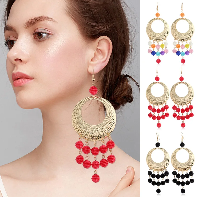

Fashionable Bohemian Earring Round Ear Pendant Vintage Tessels Drop Dangle for Women CX17