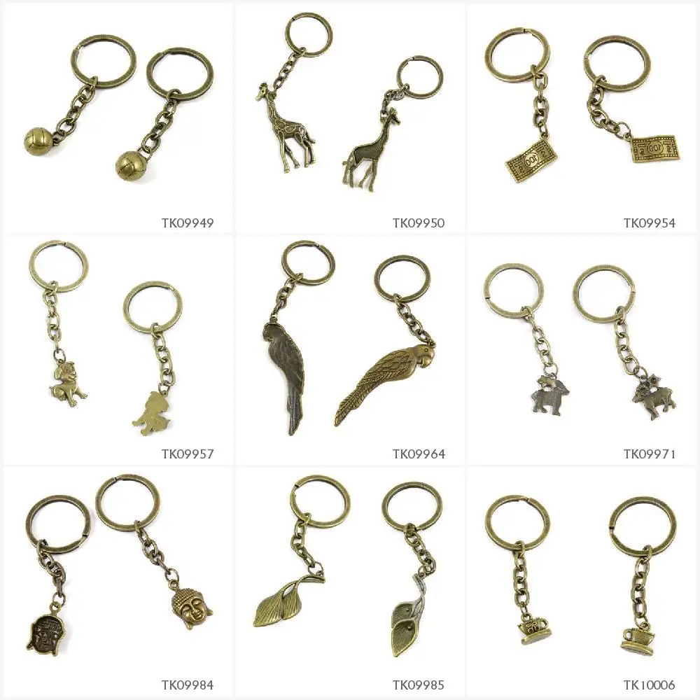

Metal Antique Bronze Keychain Keyring Keytag Key Chain Ring Volleyballs Giraffe 100 US Dollar Ha Lying dog Parrot Aries Sheep