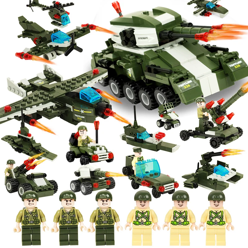 

6 in 1 Military Block Toys Assembled Weapon Vehicle Warship Tank /Fighter Plastic building blocks toys Compatible with Legoed