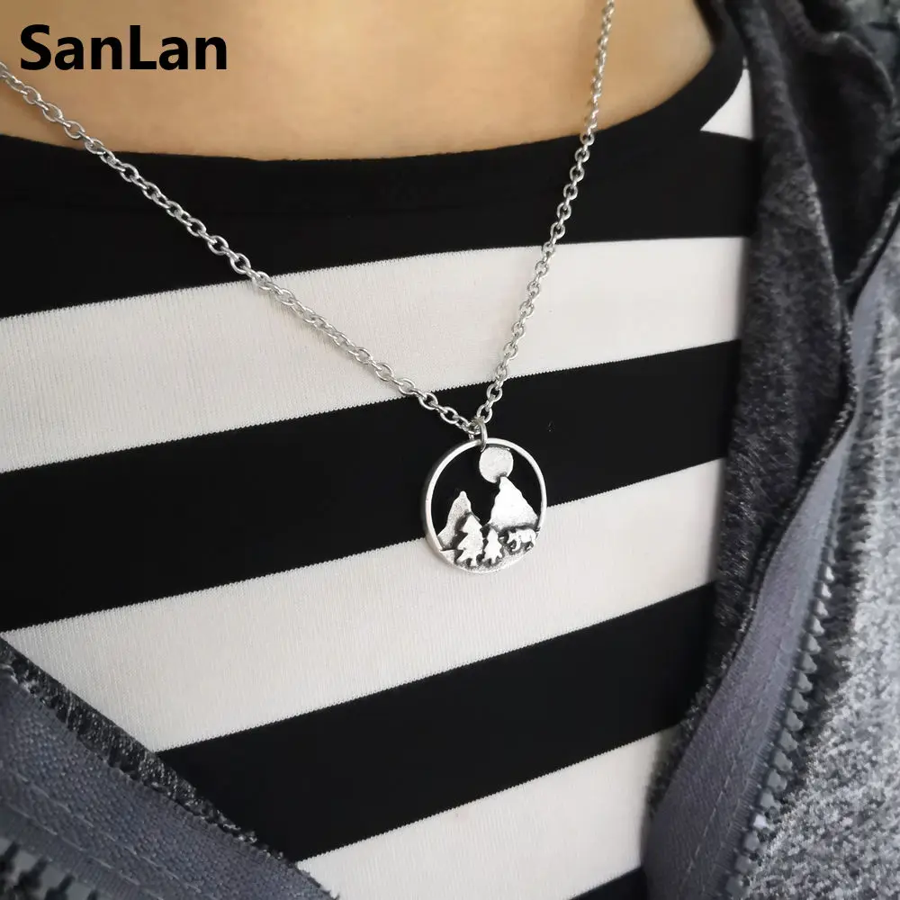 SanLan 12pcs Forest tent pendant pine tree sun in Mountain hiking necklace gift travel mountain jewelry Nature Outdoor