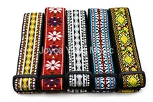 Niko Vintage Flowers Stripes Acoustic Electric Guitar Strap Woven Embroidery Fabrics Leather Ends Strap Free Shipping