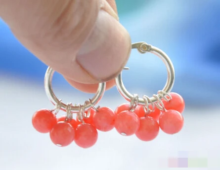 

hot sell new - 1535 natural pink coral round dangle earring