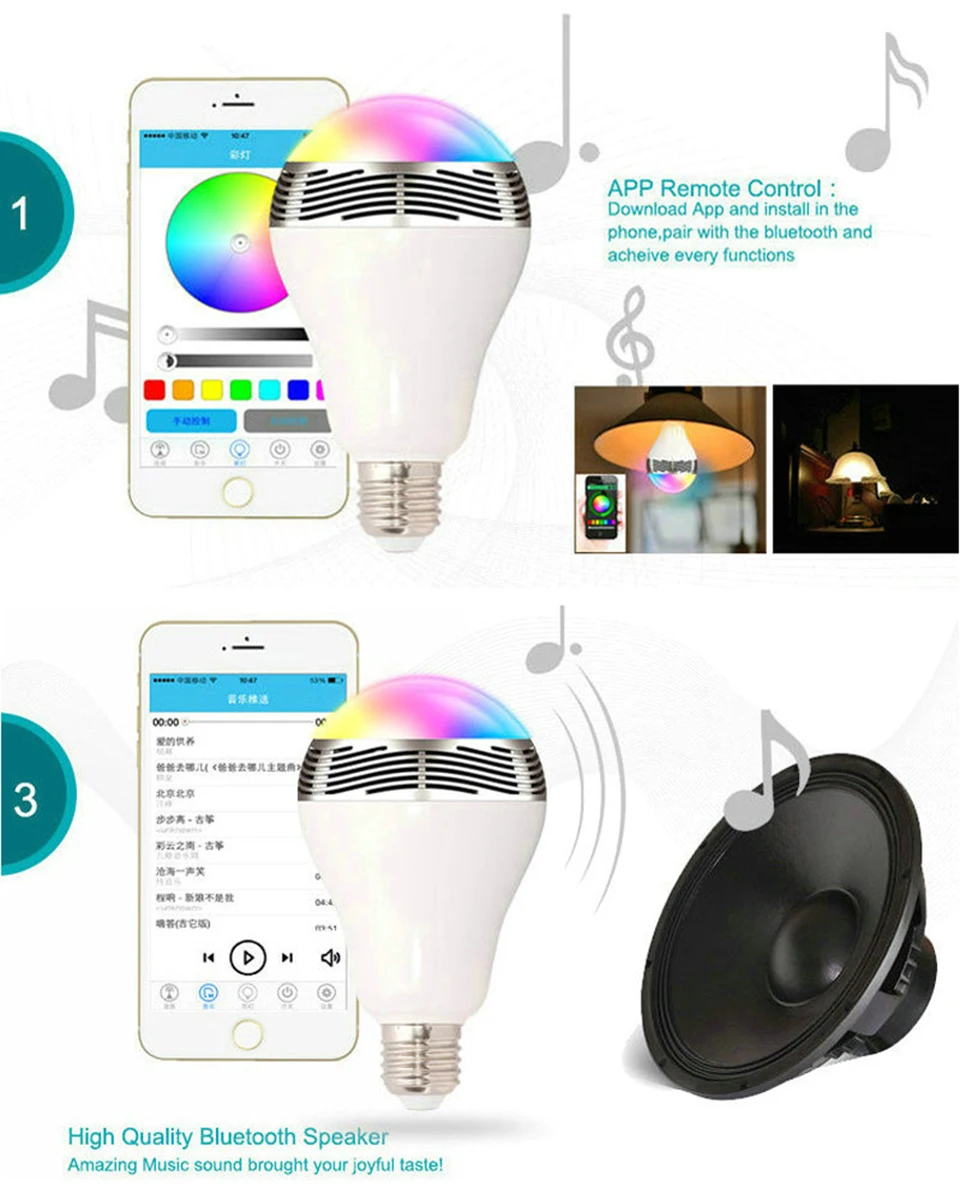 1 шт Интеллектуальный bluetooth-динамик светодиодные лампы музыка играет затемнения Смартфон App удаленного управления беспроводной