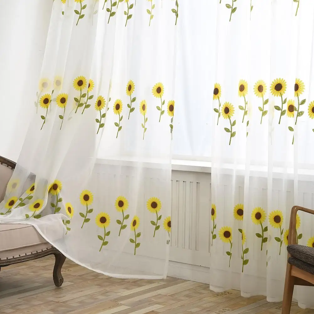 100x250cm Daisy Embroidery Window Curtain Pastoral Shade Balcony