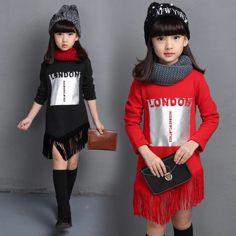 

Hot selling!2018 New Spring and Winter Clothes big virgin plus velvet T-short Girls long section fringed bottoming shirt