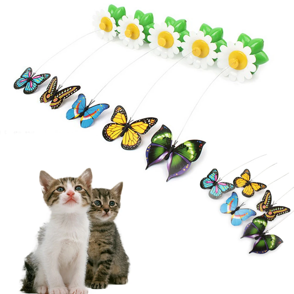 

Newest Funny Pet Cat Toys Kitten Play Toy Electric Rotating Butterfly Bird Steel Wire Cat Teaser For Pet Kitten Toys