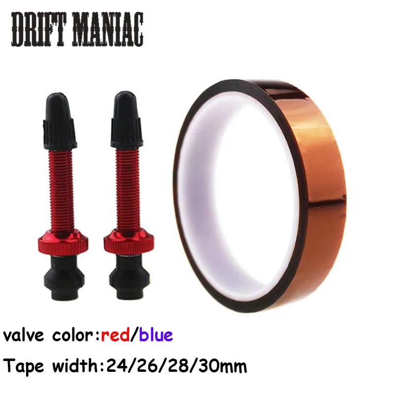 

40mm MTB Road Bike No Tubes Tubeless Presta Aluminum Valves 1 Pair With Tubeless Tape 24/26/28/30mm For Wide Tire Bicycle