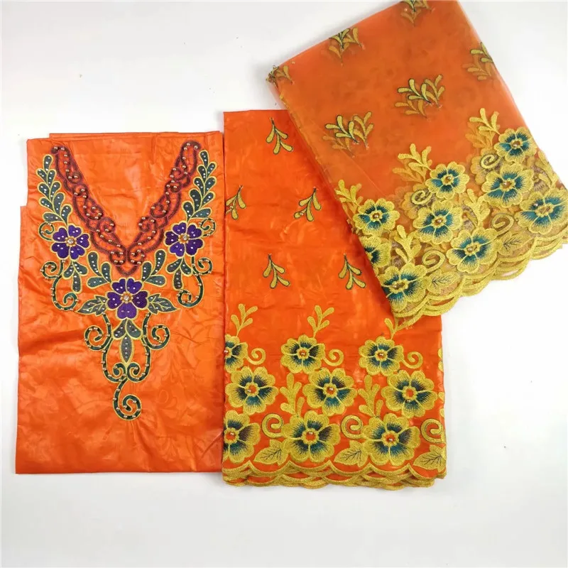 

African Lace fabrics 3 in 1 bazin riche embroidery tulle lace 2018 latest bazin riche getzner for Nigerian wedding dress WH09211