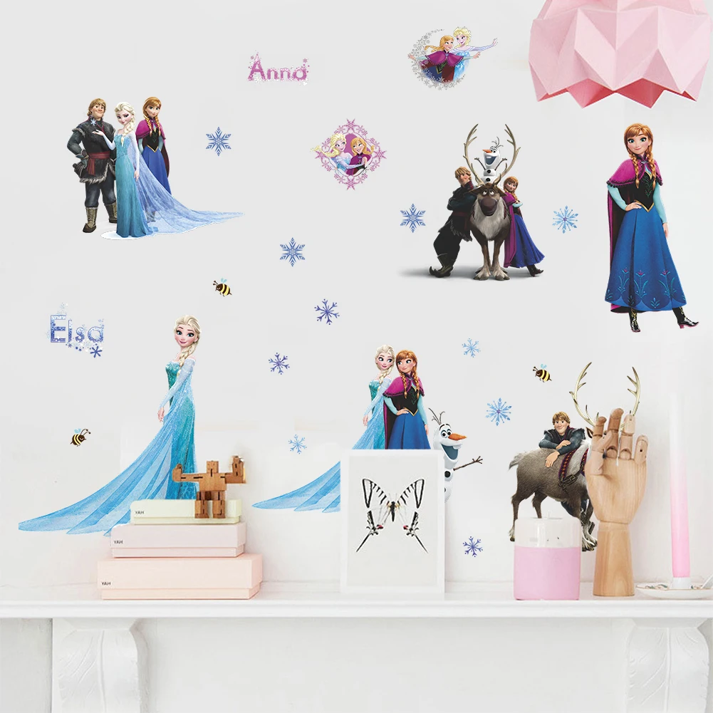 Cartoon Disney Frozen Princess Wall Stickers For Kids Rooms Nursery Home Decor Elsa Anna Wall Decals Pvc Mural Art Diy Posters 