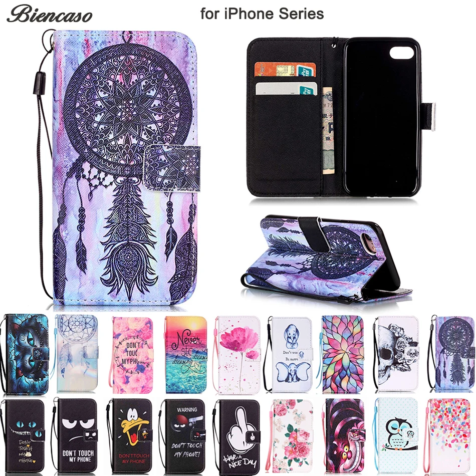 

Biencaso Lotus Cat Wallet Flip Case for iPhone X 8 7 6 6S Plus 4 4S 5 5S SE 5C Protective Shell Cover For Samsung S8 S9 Plus B21