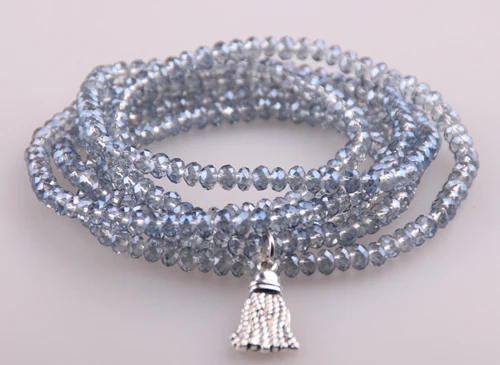 Free shipping 5 Strands Crystal with Alloy Tassel Beads Stretched Bracelets Light blue Pacet Bead Yoga Bracelet &amp Necklace |