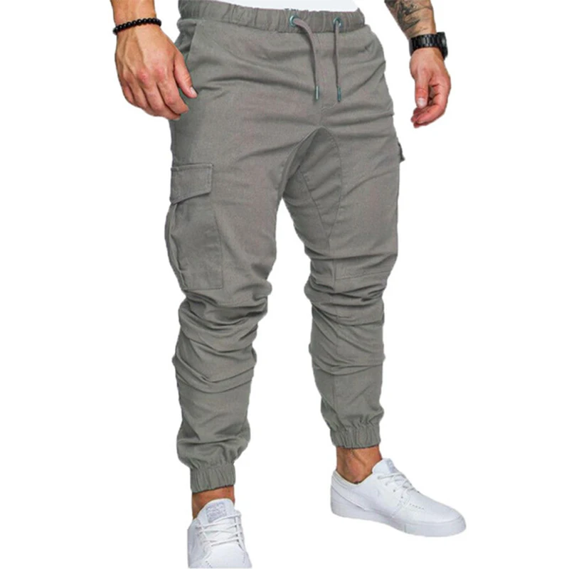 Повседневные мужские штаны для фитнеса, Модные дышащие обтягивающие спортивные штаны, Мужские штаны для бодибилдинга, джоггеры, военные брюки-карго для мужчин - Цвет: Light Grey FK100