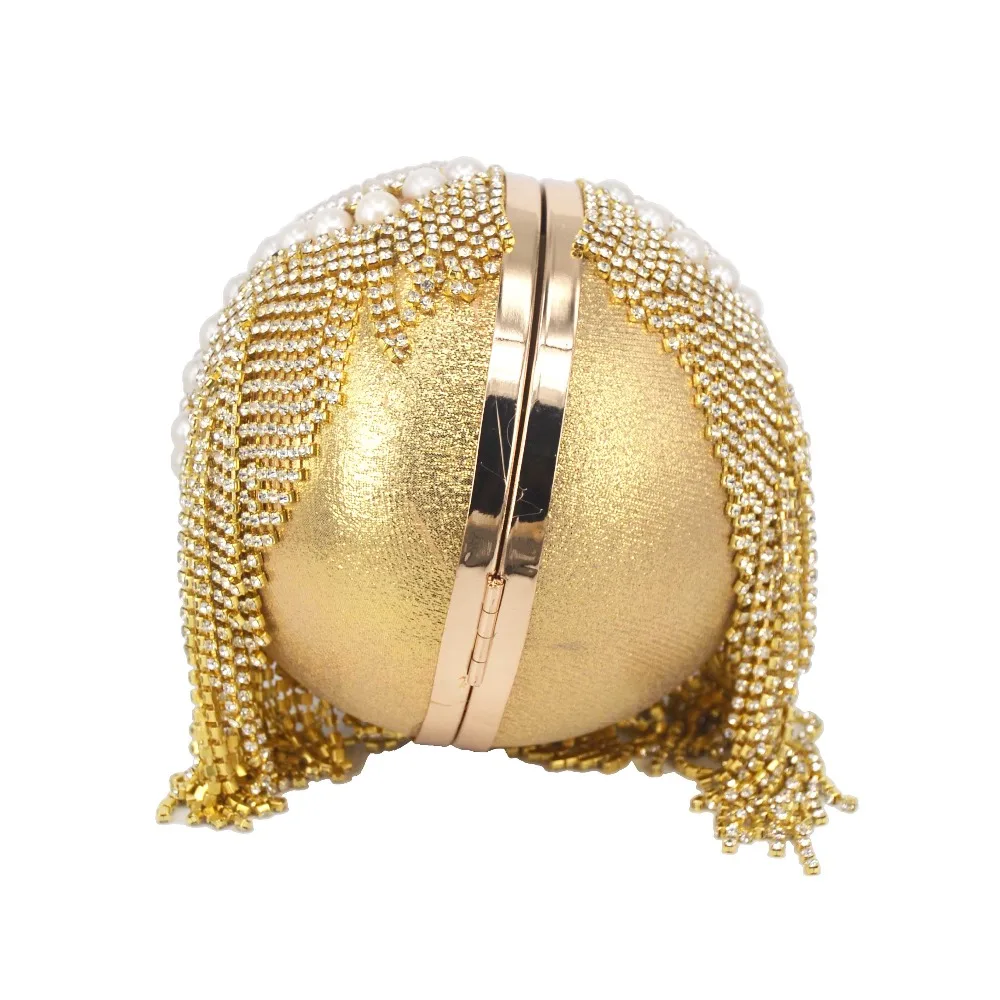 Golden Silver Beaded ball Evening Bags With tassels Women Wedding Bags Party Handbags Crystal Clutch Chain Shoulder bags
