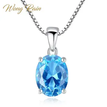 

Wong Rain 925 Sterling Silver Oval Aquamarine Blue Topaz Gemstone White Gold Pendant Necklace Jewelry Wholesale Drop Shipping