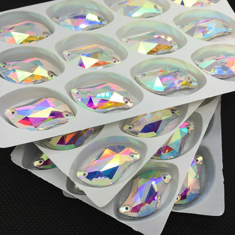 

6x12,10x20,15x30 mm Clear/AB Crystal S Shape Sew On Rhinestones Glass Crystal Flatback Sew on Stone For Garment Dress Decoration
