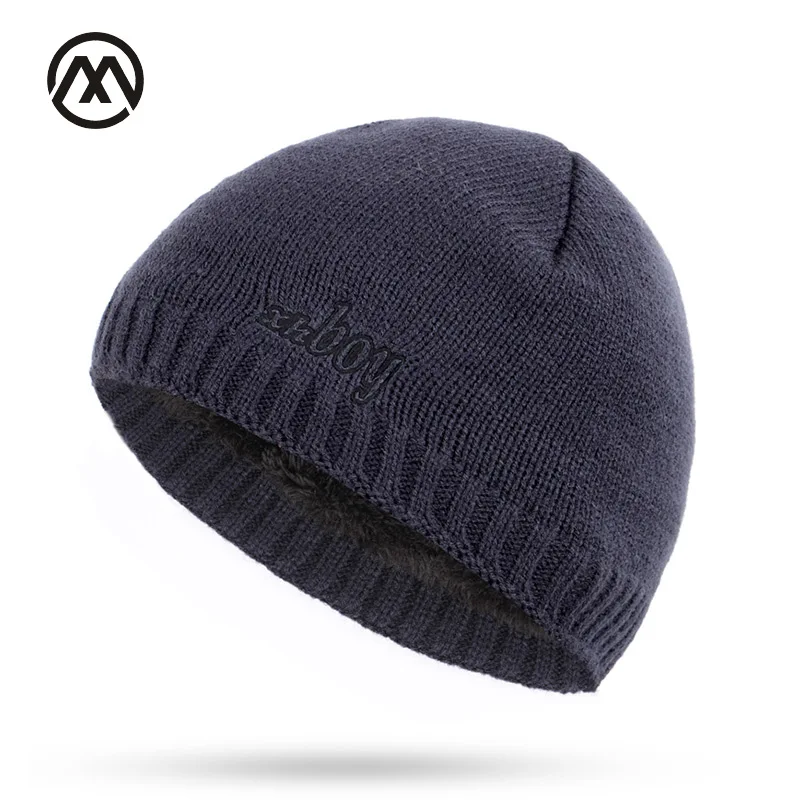 

New autumn winter men's knit hats plus velvet thick warm and comfortable loose delicate embroidery xhboy caps skullies beanie