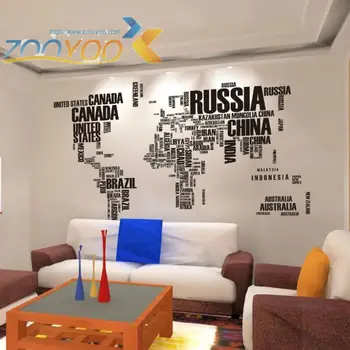 

Black Letters World Map wall stickers Removable Decal adesivo adesivos decorativos Art Mural Home Decor ZYPA-95AB