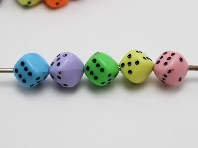 100 White with Mixed Colour Acrylic Cube Dice Beads 8X8mm Diagonal Hole Funny