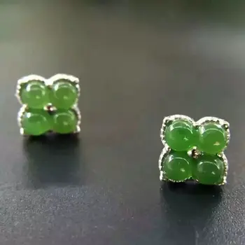 

Natural yu clover earrings silver inlay exquisite fashion