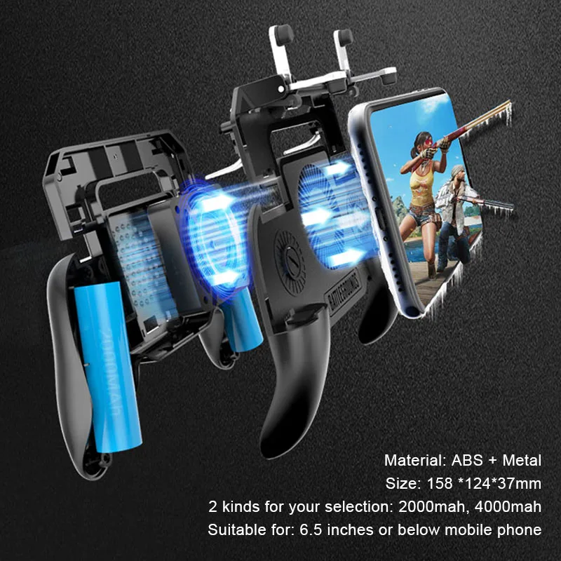 Pubg Mobile Pubg Controller Gamepad Trigger L1R1 Shooter Joystick Game Pad Phone Holder Cooler Fan with 2000/4000mAh Power Bank