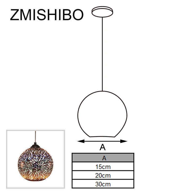 ZMISHIBO 3D фейерверк E27 стеклянные подвесные светильники розовое золото абажур украшение подвесной светильник для гостиной светильники